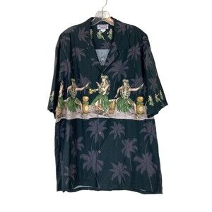 Pacific Legend Men's Vintage Hawaiian Shirt Size XL Dancing Hula Girls Black